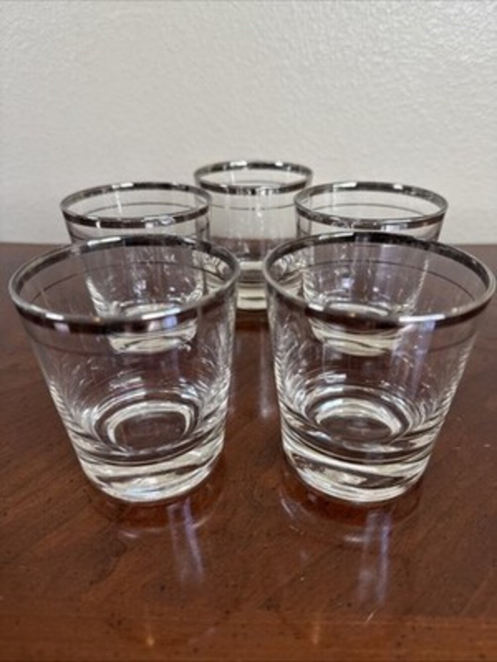 Vintage Platinum Rimmed Whiskey Tumblers Set Of 5 Philco Radiobar Style
